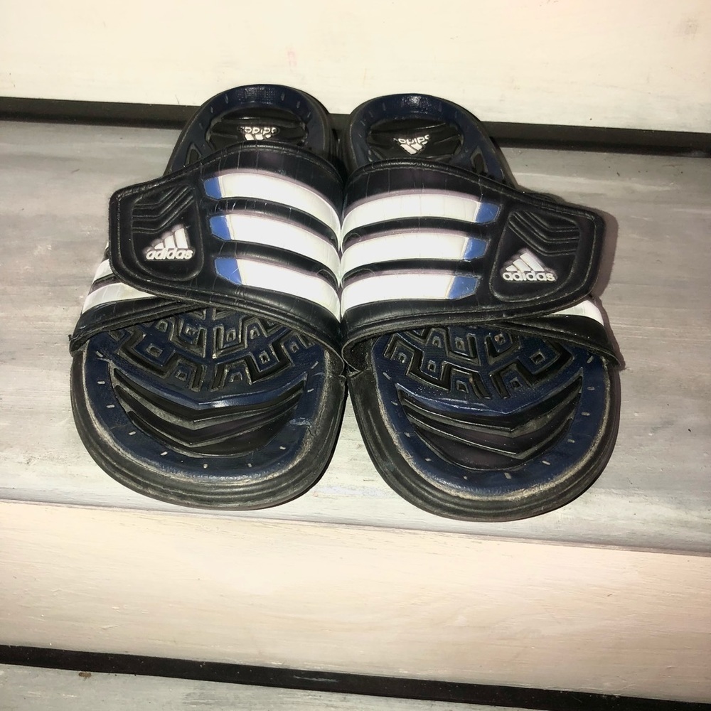 Adidas Slides Blue, Black and White Size 10 - Picture 5 of 5